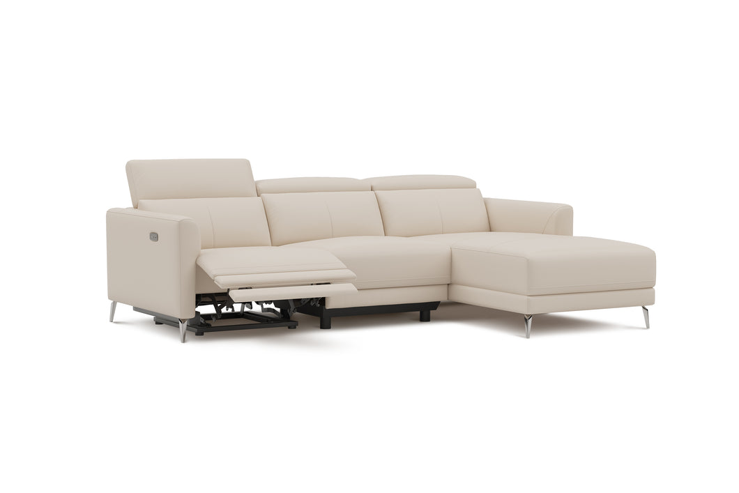 Valencia Andria Modern Right Hand Facing Top Grain Leather Reclining Sectional Sofa, Beige Color