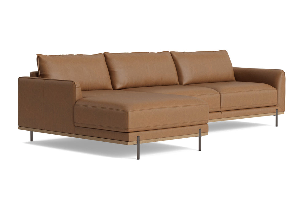 Valencia Imogen Top Grain Leather Sectional Sofa, Three Seats with Left Chaise, Tan