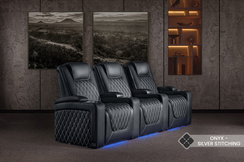 Valencia Oslo Ultimate Luxury Edition Row of 3 Onyx with Silver Stitching