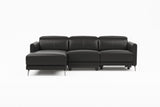 Valencia Andria Modern Left Hand Facing Top Grain Leather Reclining Sectional Sofa, Black Color