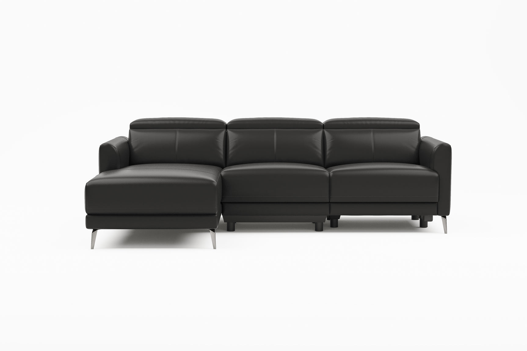 Valencia Andria Modern Left Hand Facing Top Grain Leather Reclining Sectional Sofa, Black Color
