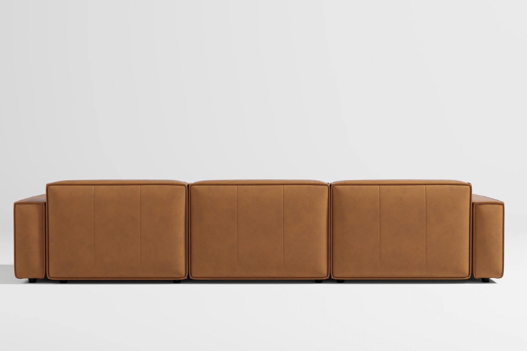 Valencia Nathan Full Aniline Leather Lounge Modular Sofa, Three Seats with Right Chaise, Caramel Brown Color