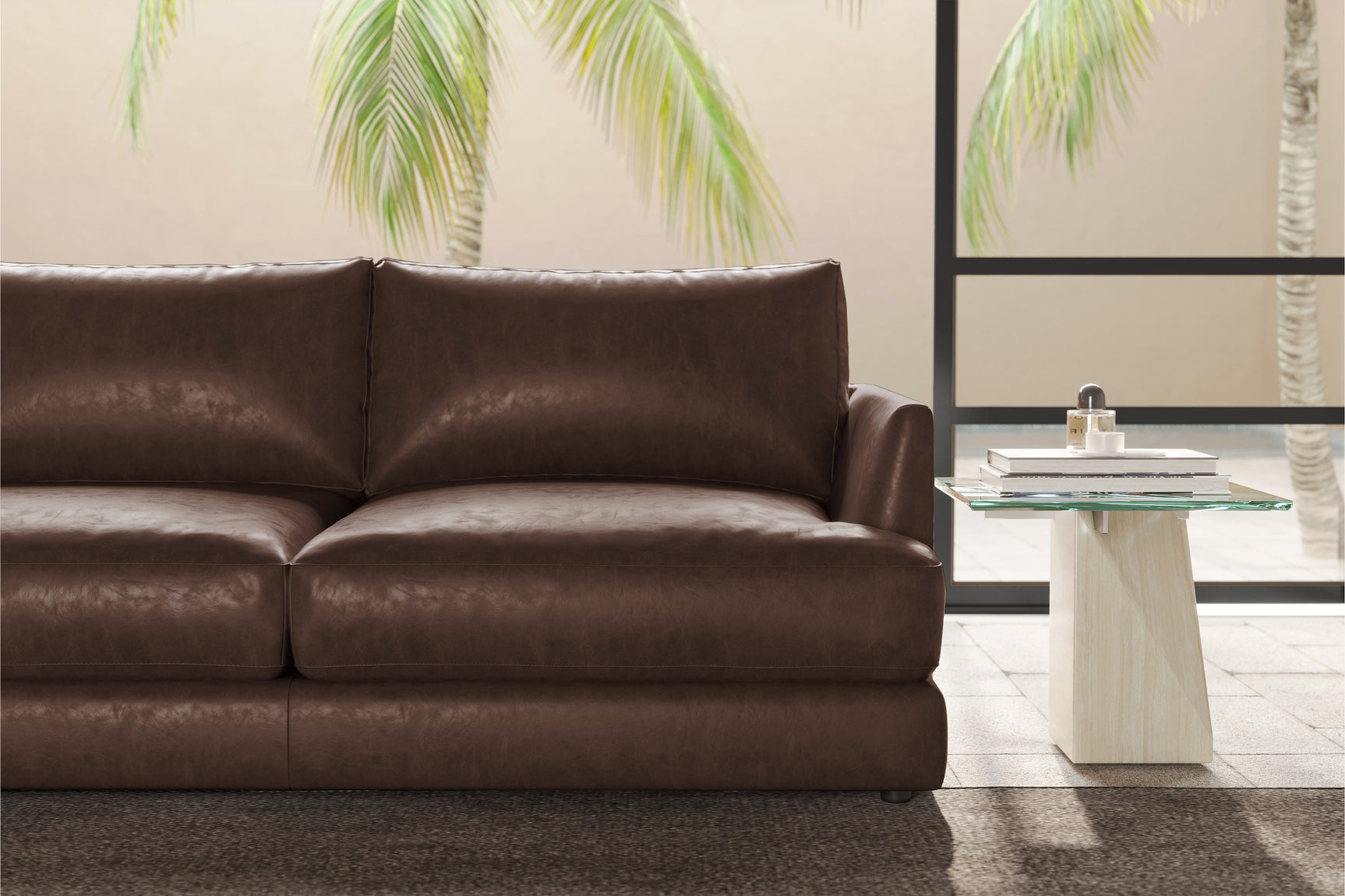 Valencia Serena Leather L-shape with Left Chaise Sectional Sofa, Brown