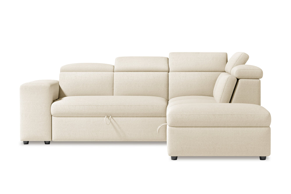 Valencia Finn Fabric Sectional Sofa Bed with Right Hand Storage, Beige Color