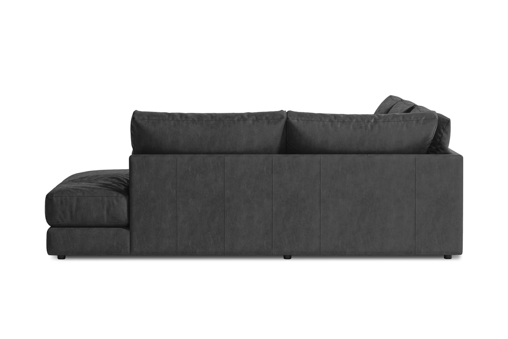 Valencia Serena Leather L-shape with Right Chaise Sectional Sofa, Black