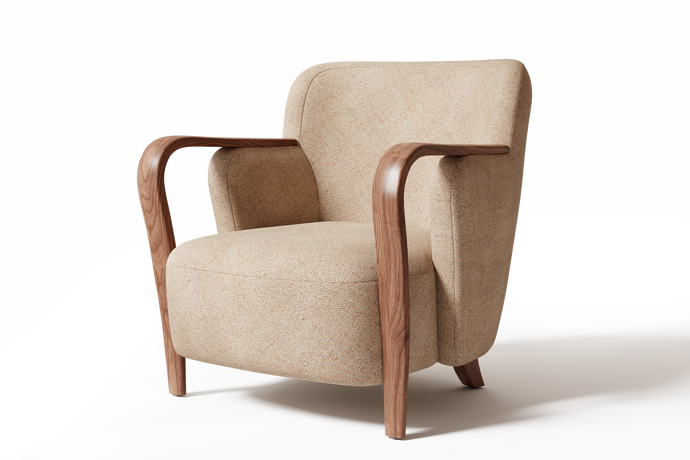 Valencia Emma Fabric Accent Chair with Walnut Wood Armrest, Beige