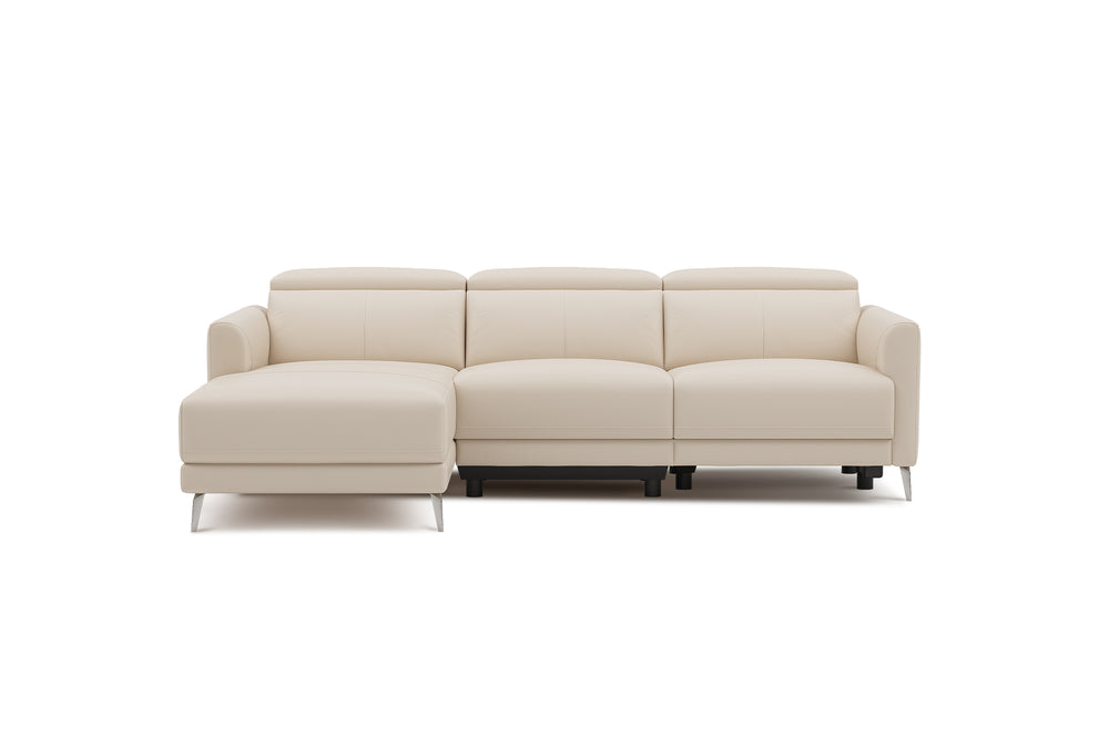 Valencia Andria Modern Left Hand Facing Top Grain Leather Reclining Sectional Sofa, Beige Color