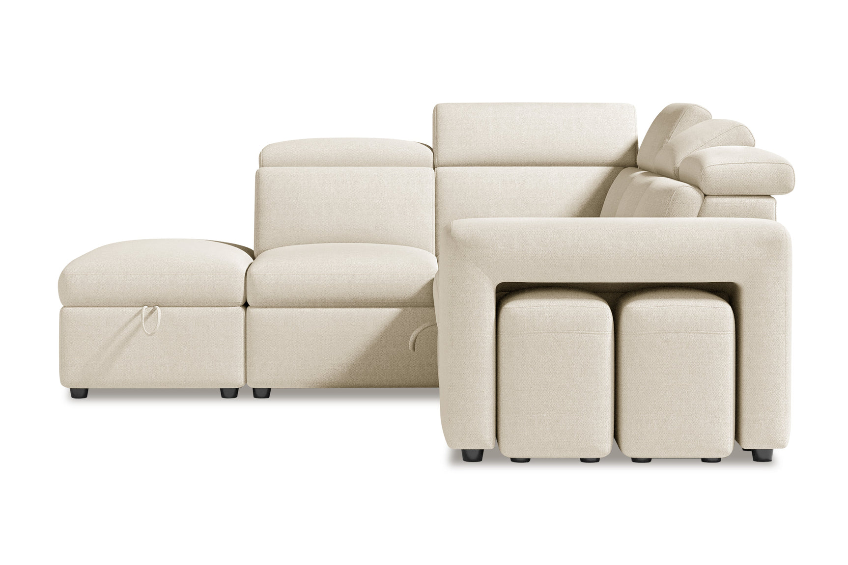 Valencia Finn Fabric Sectional Sofa Bed with Left Hand Storage, Beige Color