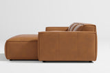 Valencia Nathan Full Aniline Leather Lounge Modular Sofa, Three Seats with Right Chaise, Caramel Brown Color