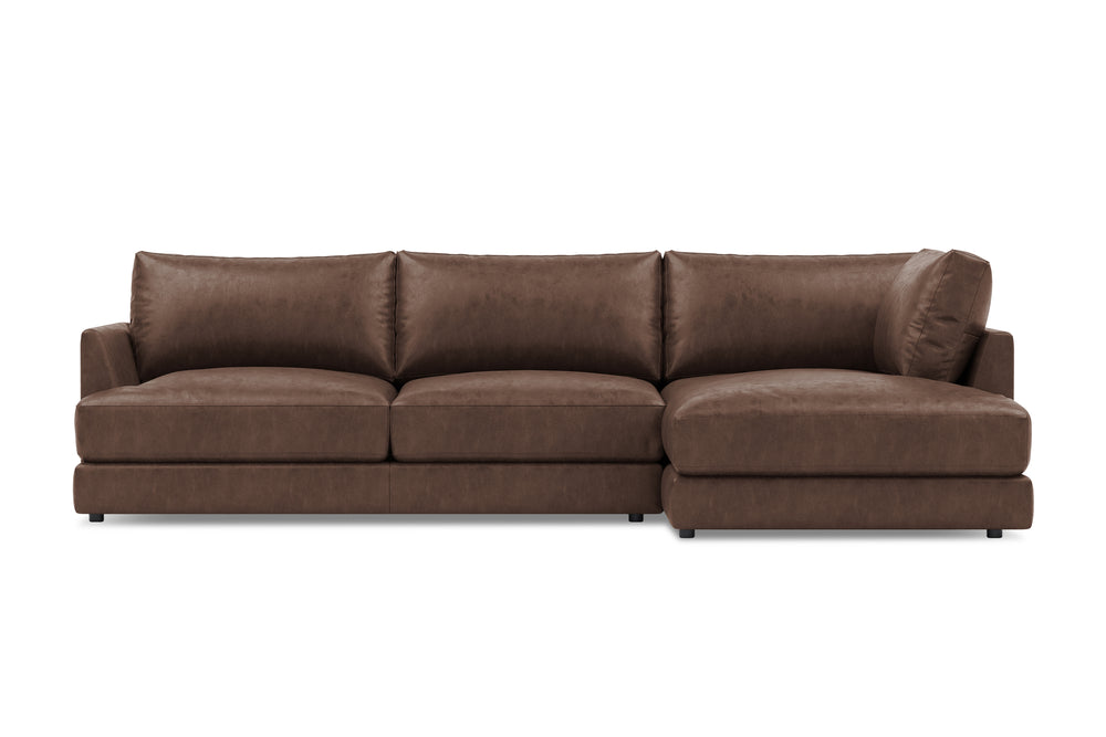 Valencia Serena Leather Three Seats with Right Chaise Sectional Sofa, Brown