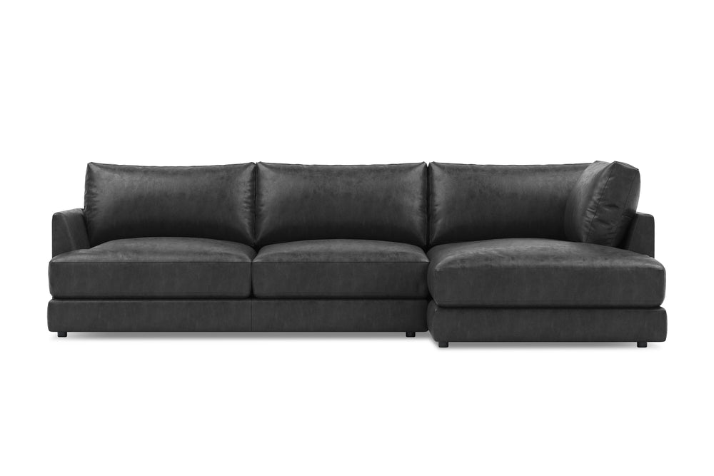 Valencia Serena Leather Three Seats with Right Chaise Sectional Sofa, Black