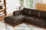 Valencia Artisan Top Grain Three Seats with Left Hand Chaise Leather Sofa, Chocolate Color
