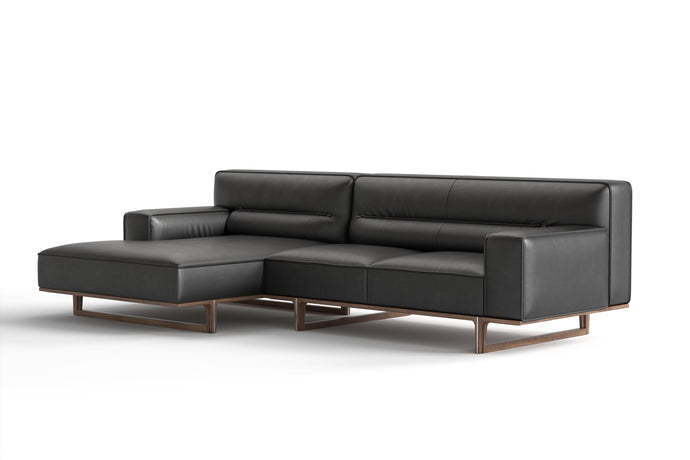 Valencia Varna Leather Three Seats with Left Chaise Sectional Sofa, Black Color