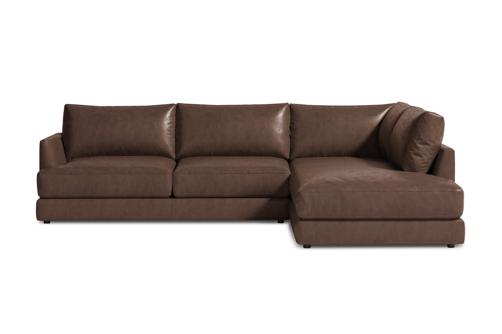 Valencia Serena Leather L-shape with Right Chaise Sectional Sofa, Brown