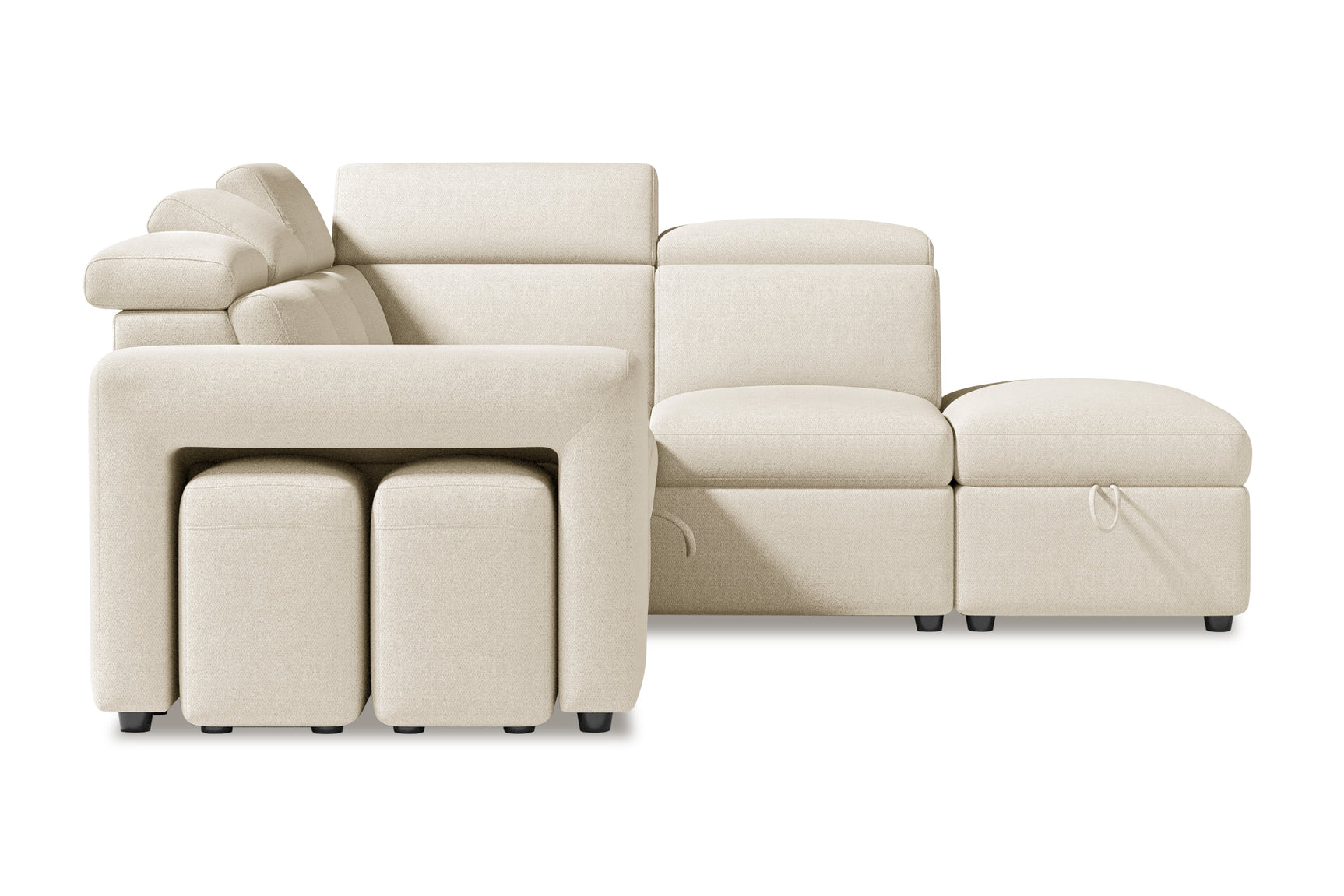 Valencia Finn Fabric Sectional Sofa Bed with Right Hand Storage, Beige Color
