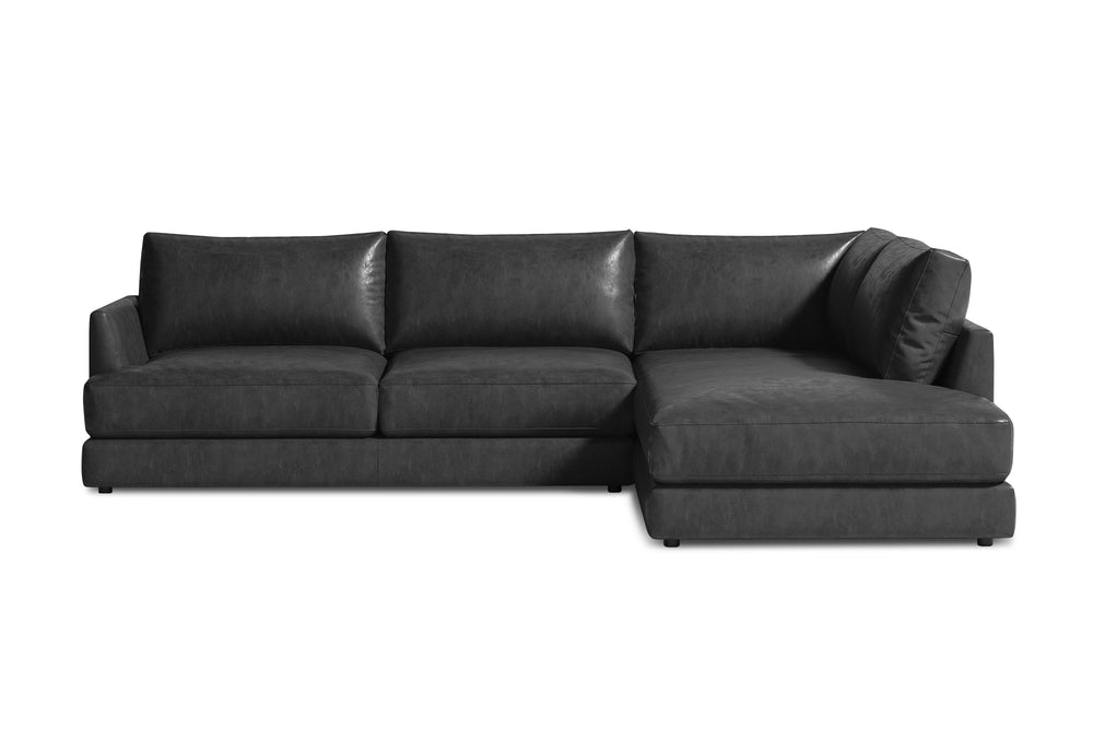 Valencia Serena Leather L-shape with Right Chaise Sectional Sofa, Black