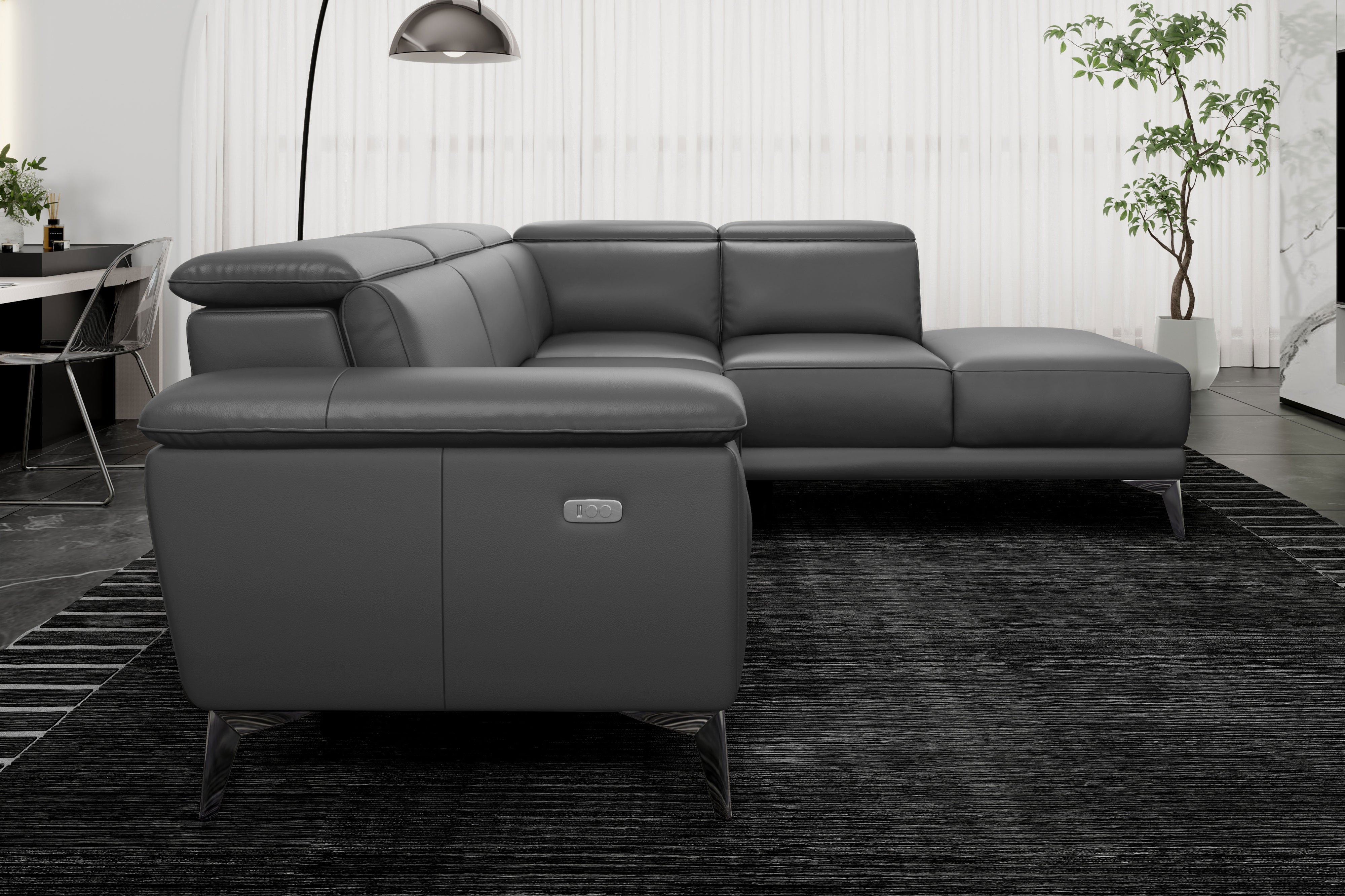 Valencia Pista Modern Top Grain Leather Reclining Sectional Sofa with