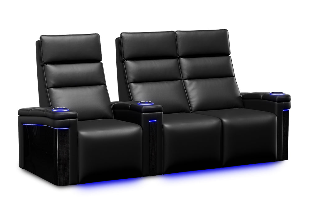 Valencia Monza Carbon Fiber Home Theater Seating Row of 3 Loveseat Right Black