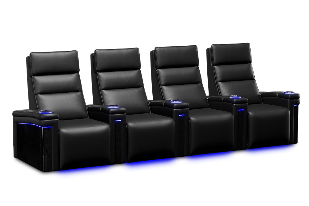 Valencia Monza Carbon Fiber Home Theater Seating Row of 4 Black