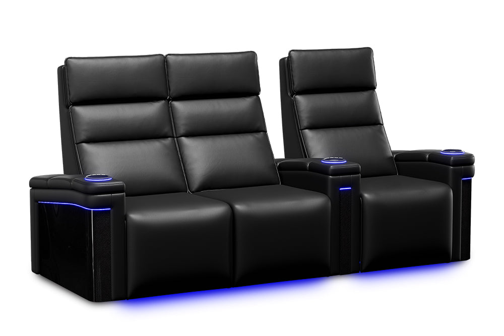 Valencia Monza Carbon Fiber Home Theater Seating Row of 3 Loveseat Left Black