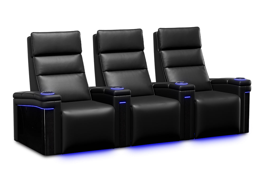 Valencia Monza Carbon Fiber Home Theater Seating Row of 3 Black