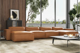 Valencia Nathan Full Aniline Leather Theater Lounge Modular Sofa with Down Feather, Row of 4 with 2 Chaises, Caramel Brown Color