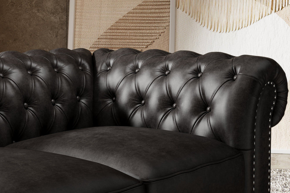 Valencia Parma 64" Full Aniline Leather Chesterfield Loveseat Sofa, Black Color