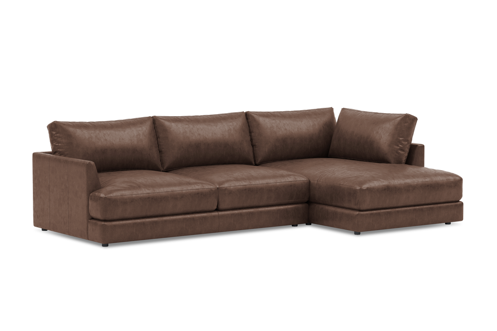 Valencia Serena Leather Three Seats with Right Chaise Sectional Sofa, Brown