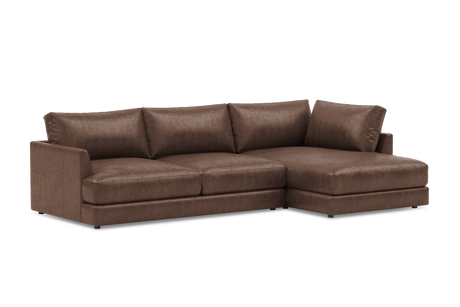 Valencia Serena Leather Three Seats with Right Chaise Sectional Sofa, Brown