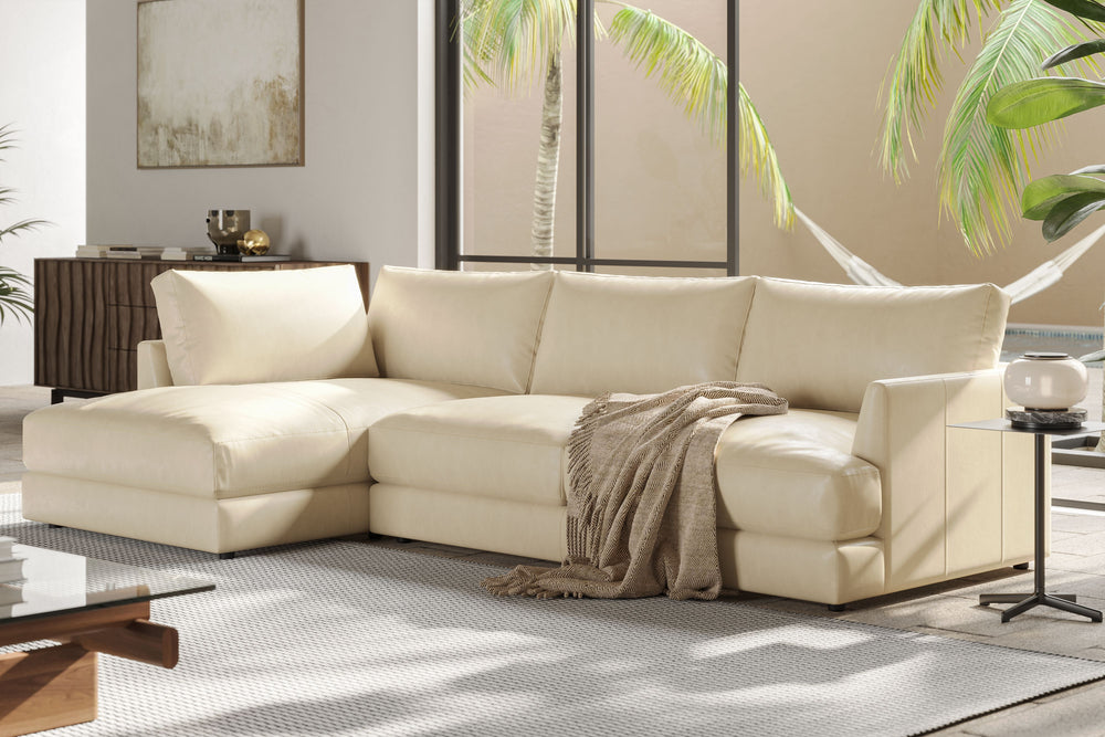 Valencia Serena Leather Three Seats with Left Chaise Sectional Sofa, Beige