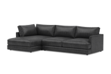 Valencia Serena Leather Three Seats with Left Chaise Sectional Sofa, Black