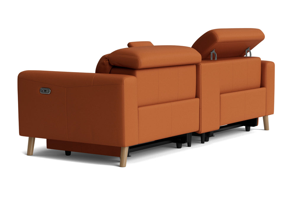Valencia Elodie Top Grain Leather Loveseat with Console Sofa, Cognac