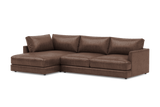 Valencia Serena Leather Three Seats with Left Chaise Sectional Sofa, Brown