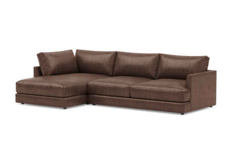 Valencia Serena Leather Three Seats with Left Chaise Sectional Sofa, Brown