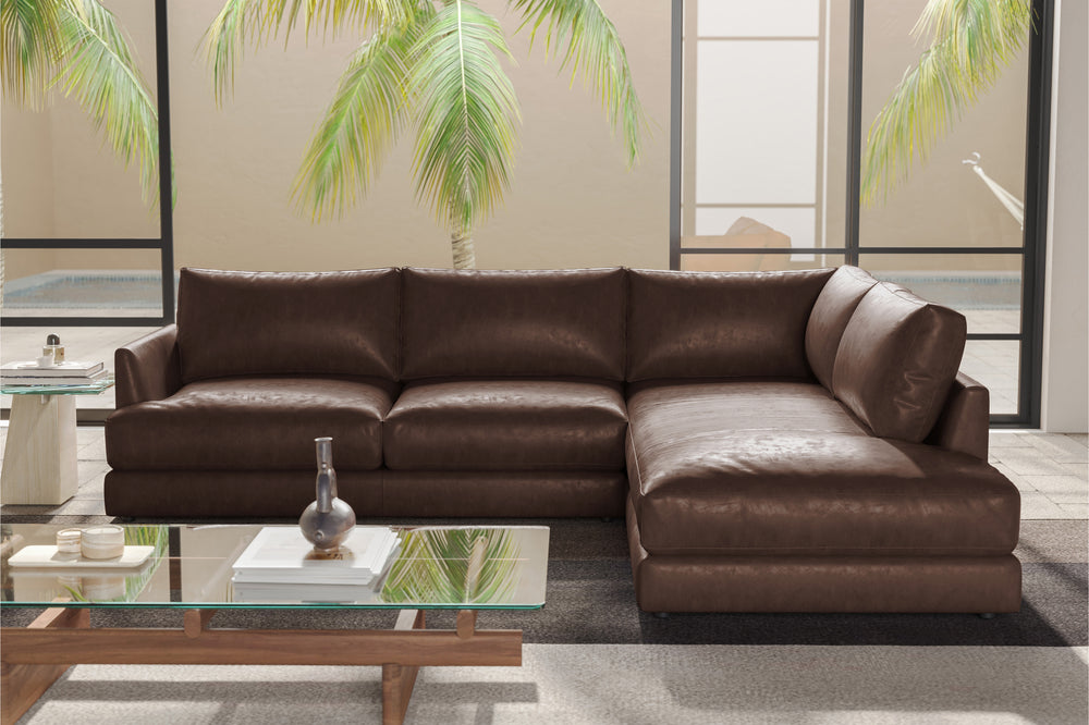 Valencia Serena Leather L-shape with Right Chaise Sectional Sofa, Brown
