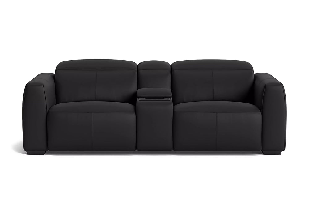 Valencia Carmen Leather Loveseat Dual Recliner with Console Sofa, Black