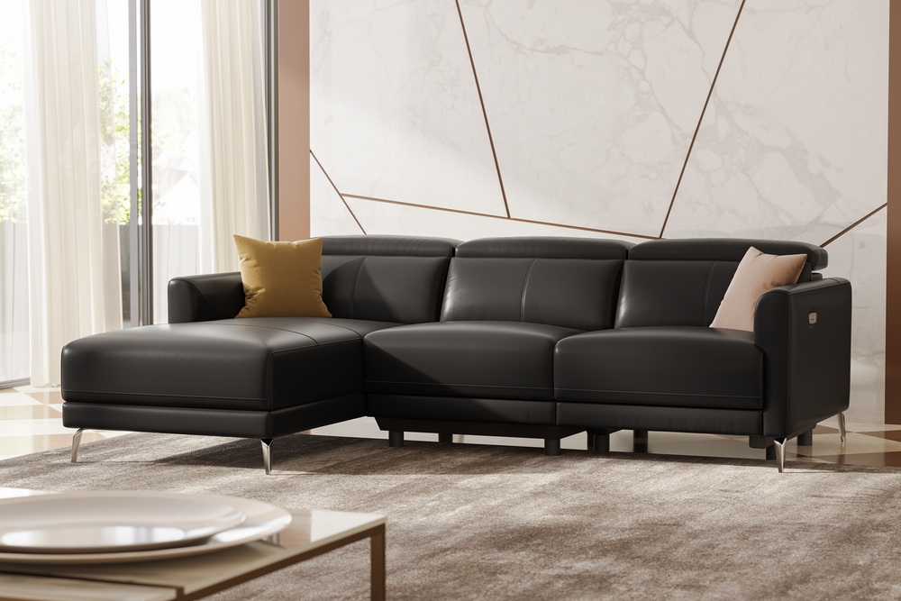 Valencia Andria Modern Left Hand Facing Top Grain Leather Reclining Se