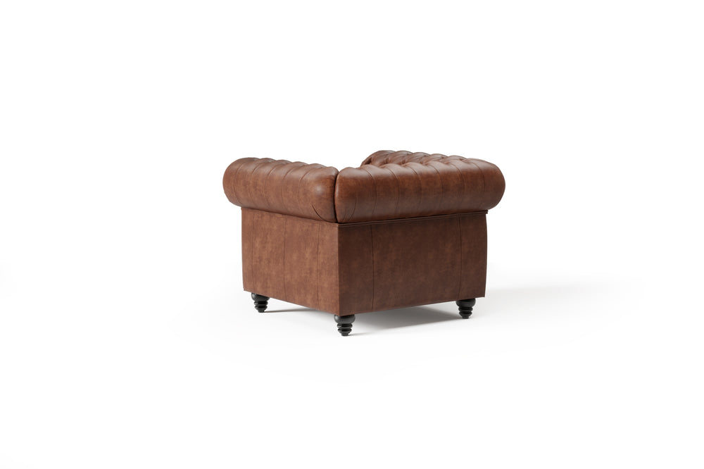 Valencia Parma Full Aniline Leather Chesterfield Single Sofa Accent Chair, Chocolate Color