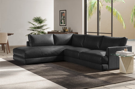 Valencia Serena Leather L-shape with Left Chaise Sectional Sofa, Black