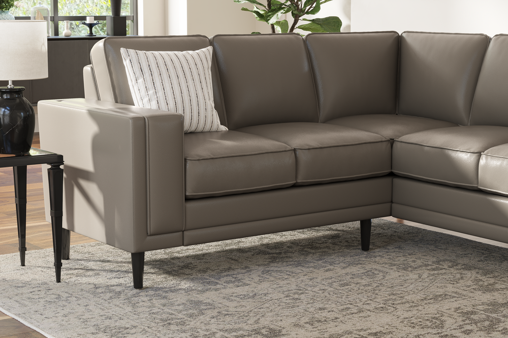 Valencia Scarlett L-Shape Corner Leather Sectional Sofa, Modern Grey