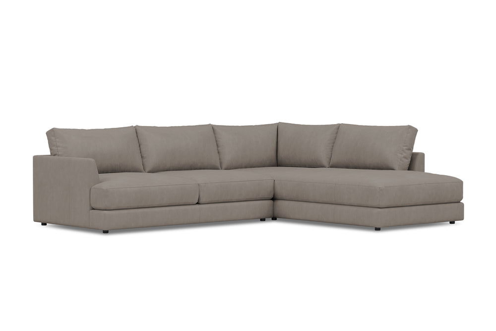 Valencia Serena Leather L-shape with Right Chaise Sectional Sofa, Light Grey