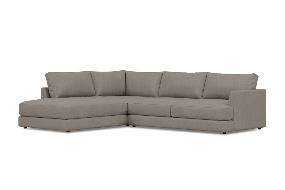 Valencia Serena Leather L-shape with Left Chaise Sectional Sofa, Light Grey