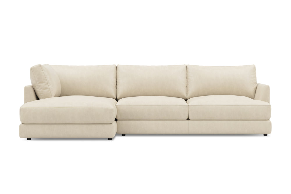 Valencia Serena Leather Three Seats with Left Chaise Sectional Sofa, Beige