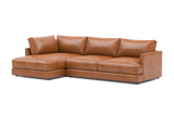 Valencia Serena Leather Three Seats with Left Chaise Sectional Sofa, Cognac