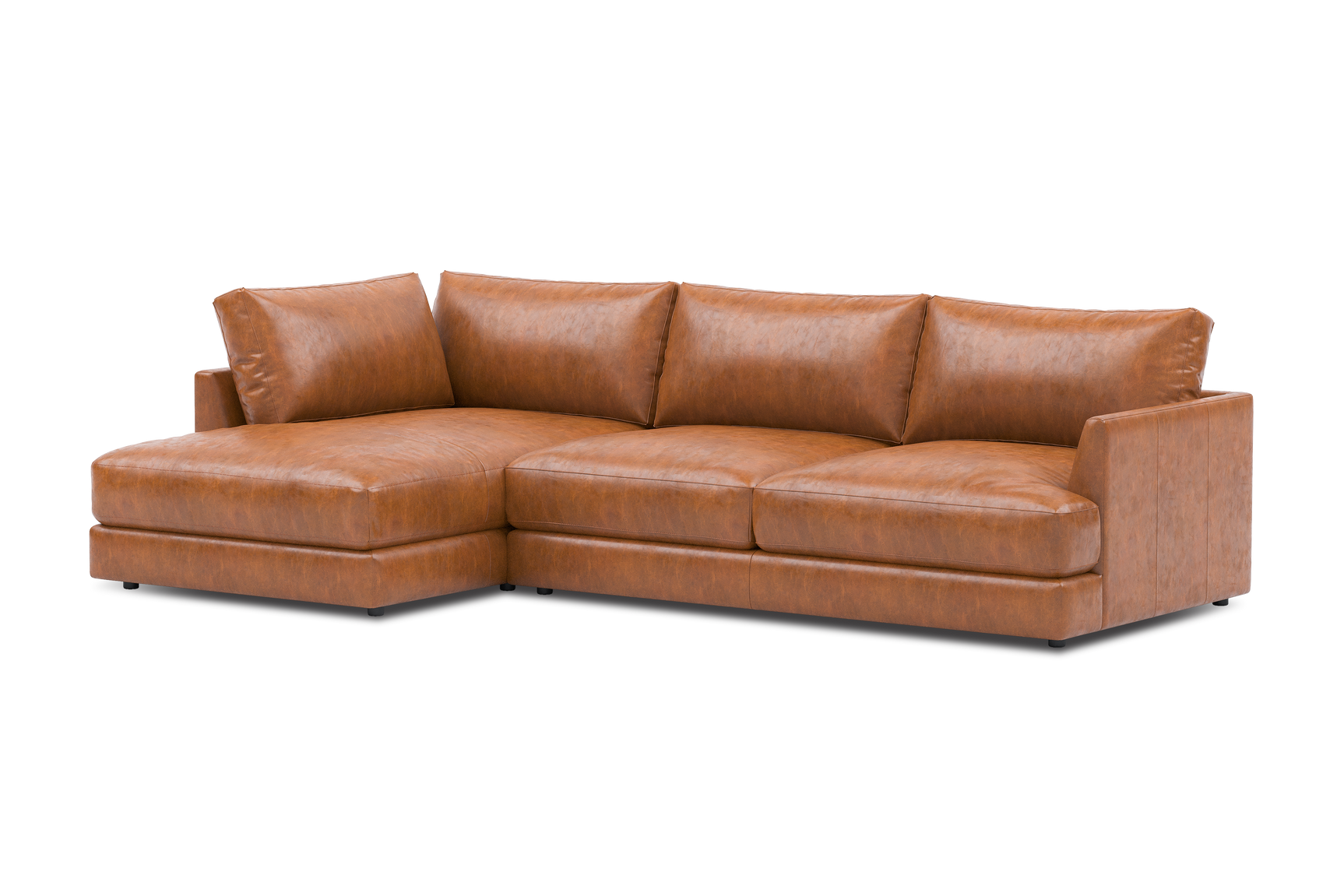 Valencia Serena Leather Three Seats with Left Chaise Sectional Sofa, Cognac