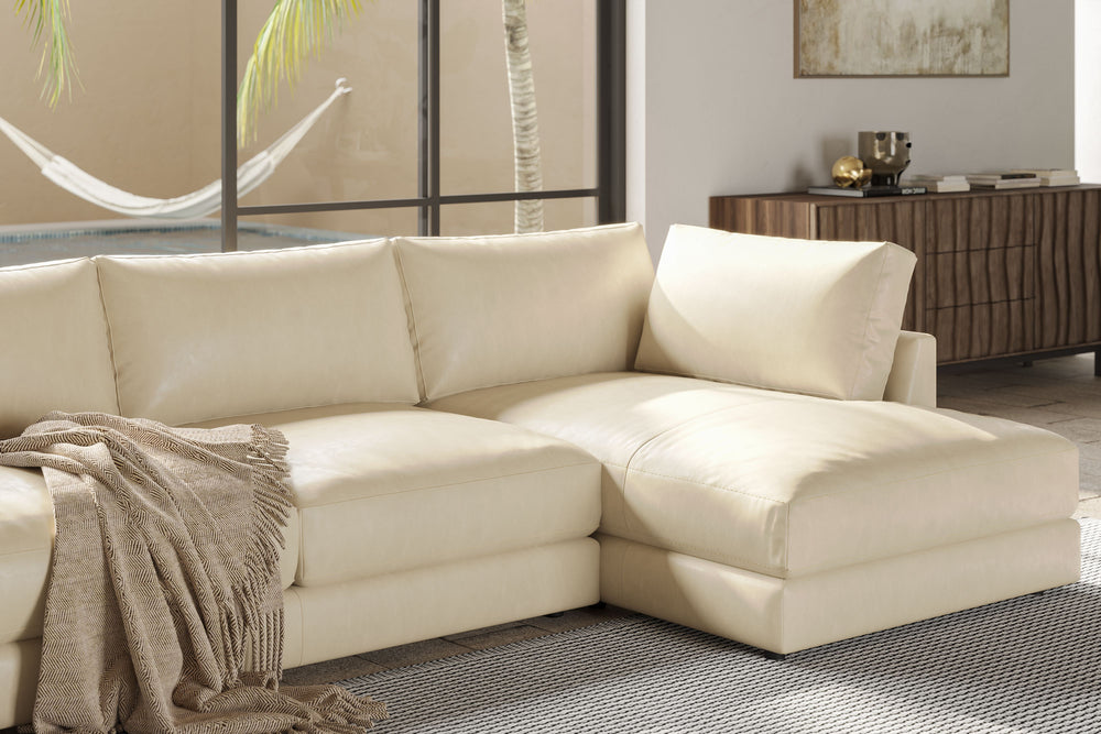 Valencia Serena Leather Three Seats with Right Chaise Sectional Sofa, Beige