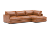 Valencia Serena Leather Three Seats with Right Chaise Sectional Sofa, Cognac