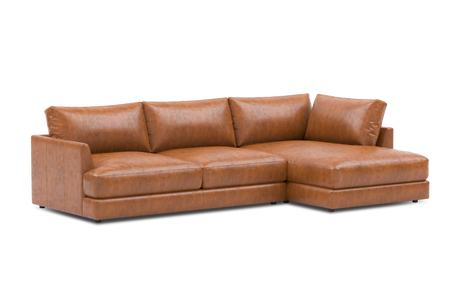 Valencia Serena Leather Three Seats with Right Chaise Sectional Sofa, Cognac