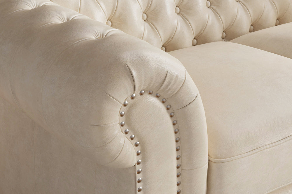 Valencia Parma 64" Full Aniline Leather Chesterfield Loveseat Sofa, Antique White Color