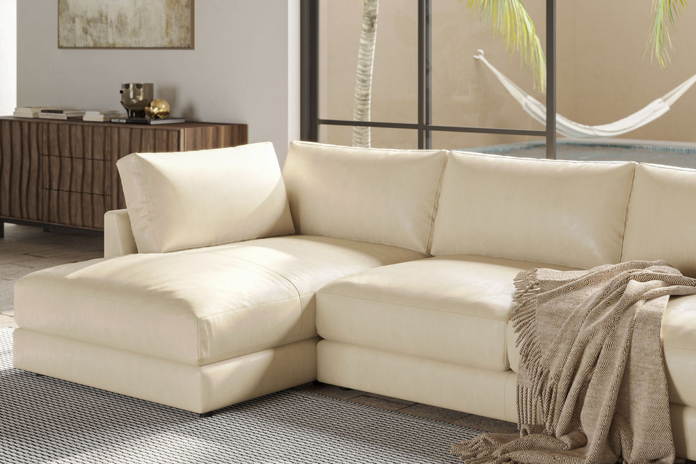 Valencia Serena Leather Three Seats with Left Chaise Sectional Sofa, Beige